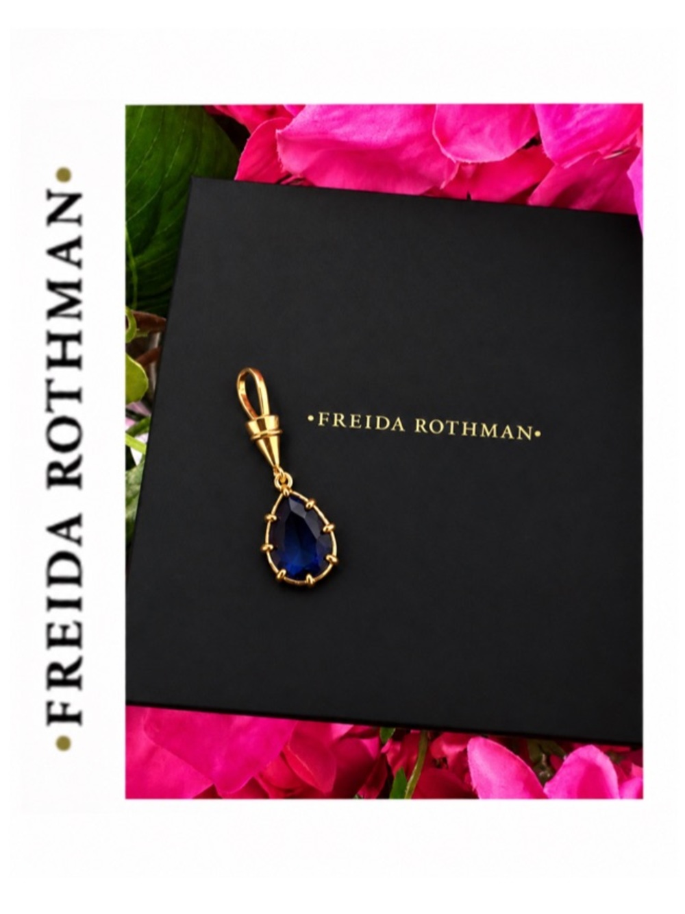Freida Rothman Vault Sapphire Blue Prong-Set Faceted Tear-Drop Charm